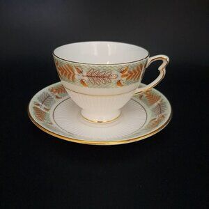 Colclough Bone China Teacup & Saucer Set Gold Trim Fall Leaf Design England